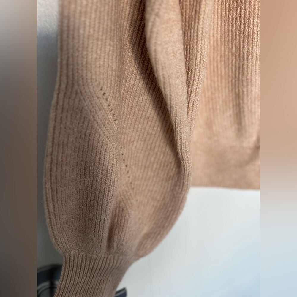 By Anthropologie Women’s Faux Wrap Sweater Medium Beige Ribbed Knit Long Sleeve - Picture 4 of 11